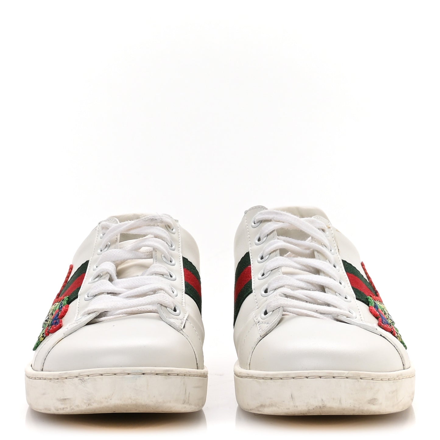 Calfskin Ayers Dragon Embroidered Womens Ace Sneakers 38 White