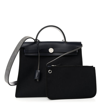 Hermes Military Toile Vache Hunter Herbag Zip PM 31 Black Bleu Indigo 1 of 10