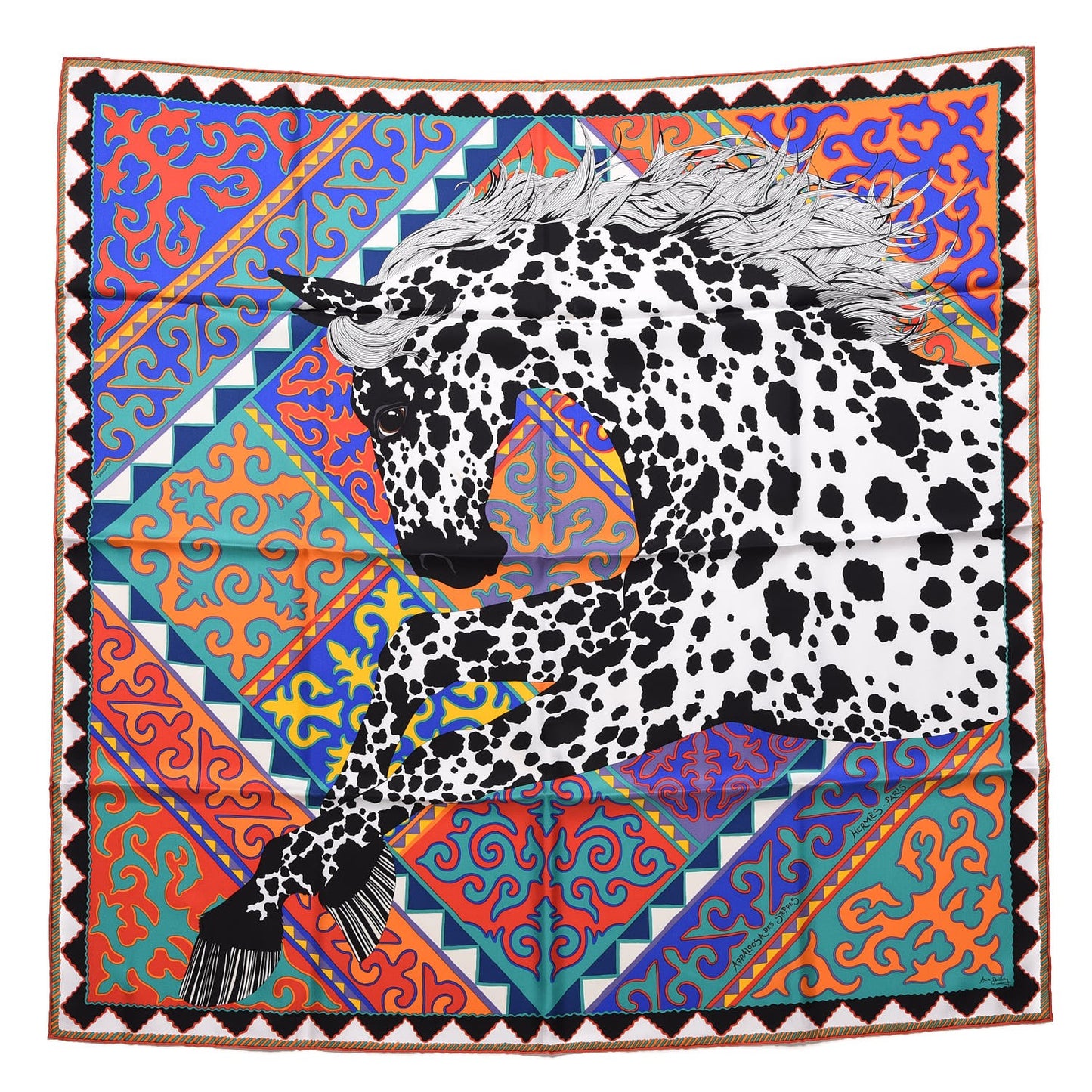Silk Appaloosa Des Steppes Scarf 90 White Black Bleu