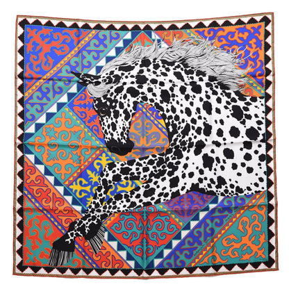 Hermes Silk Appaloosa Des Steppes Scarf 90 White Black Bleu 1 of 8