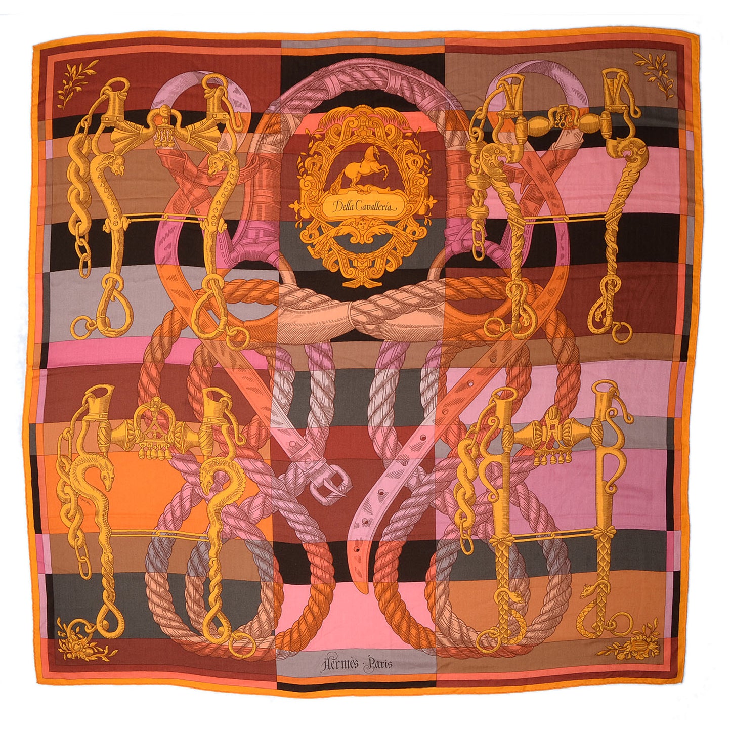 Cashmere Silk Della Cavalleria GM Scarf 140 Soleil Rose Brun