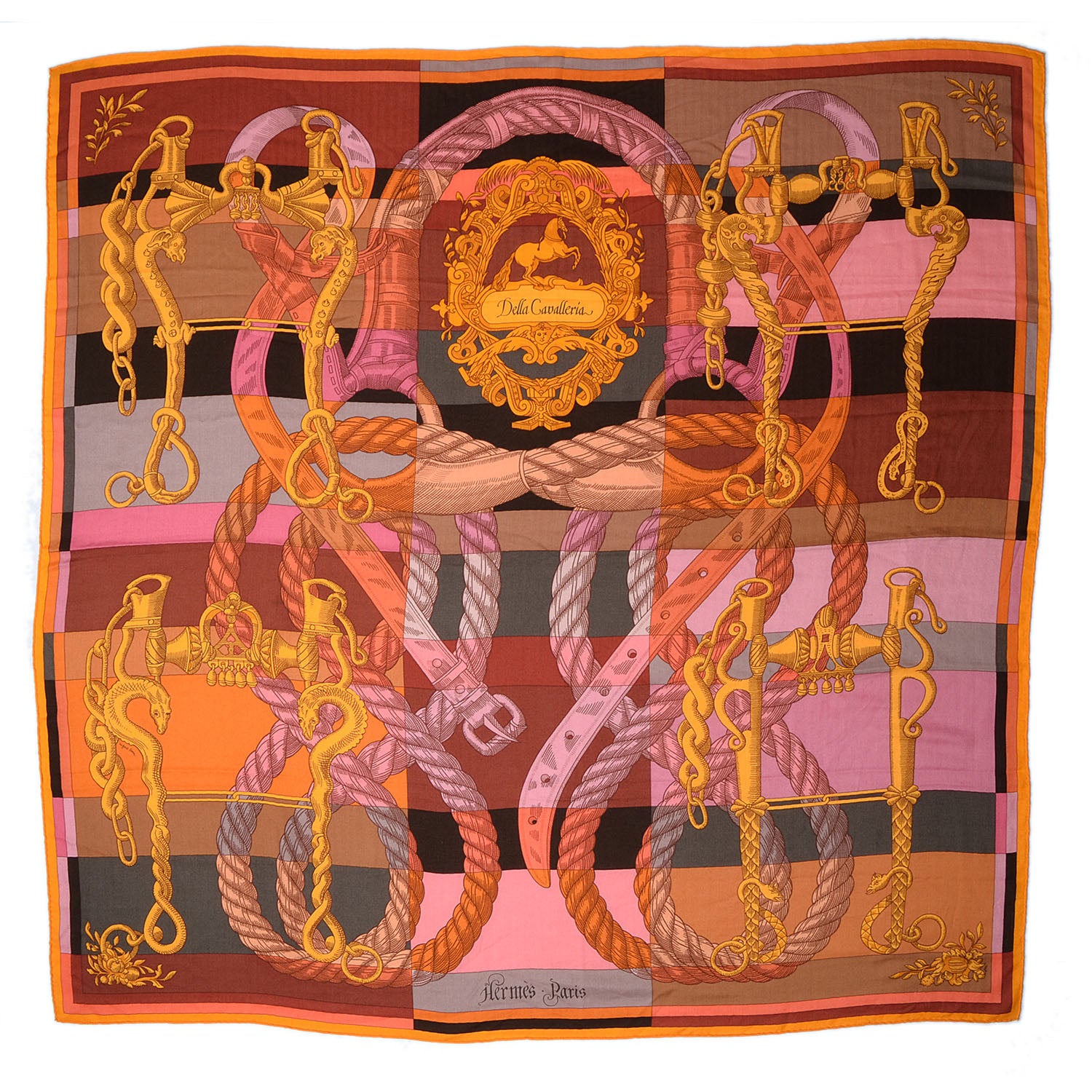 Hermes Cashmere Silk Della Cavalleria GM Scarf 140 Soleil Rose Brun 3 of 7