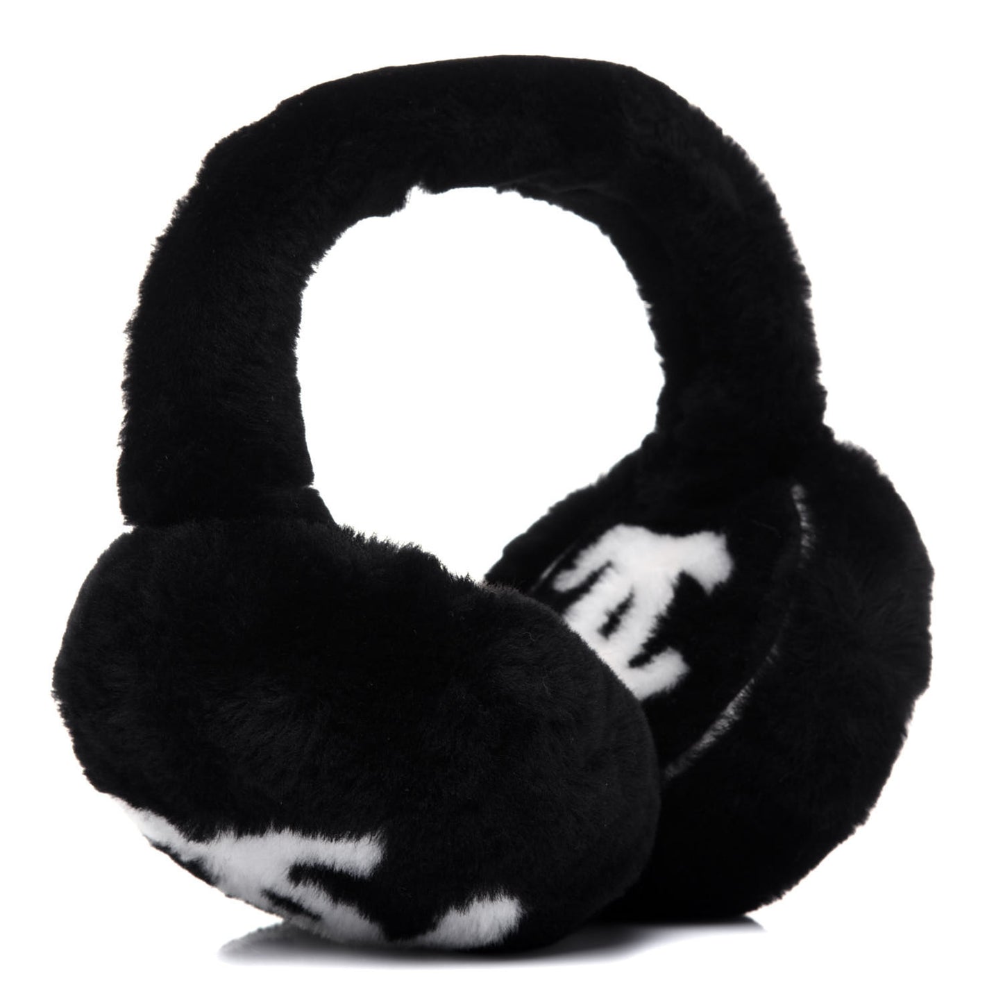 Shearling CC Ear Muffs Black White