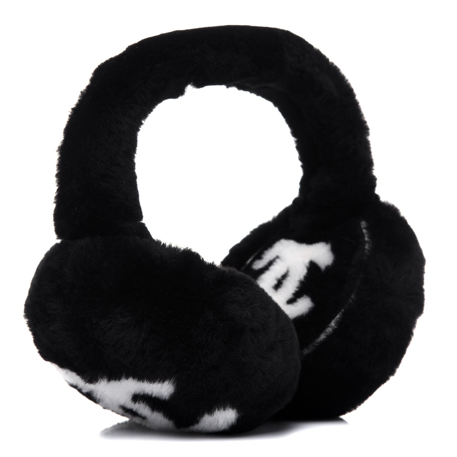 Chanel Shearling CC Ear Muffs Black White 2 of 4