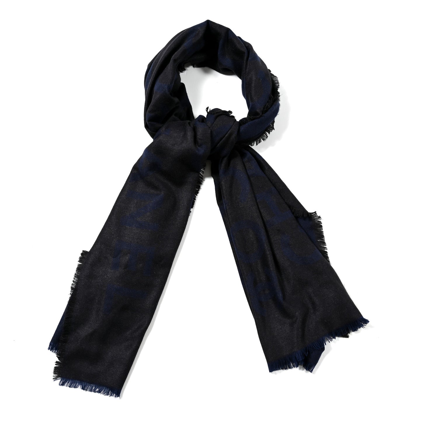 Cashmere Silk CC Fringe Scarf Navy Black