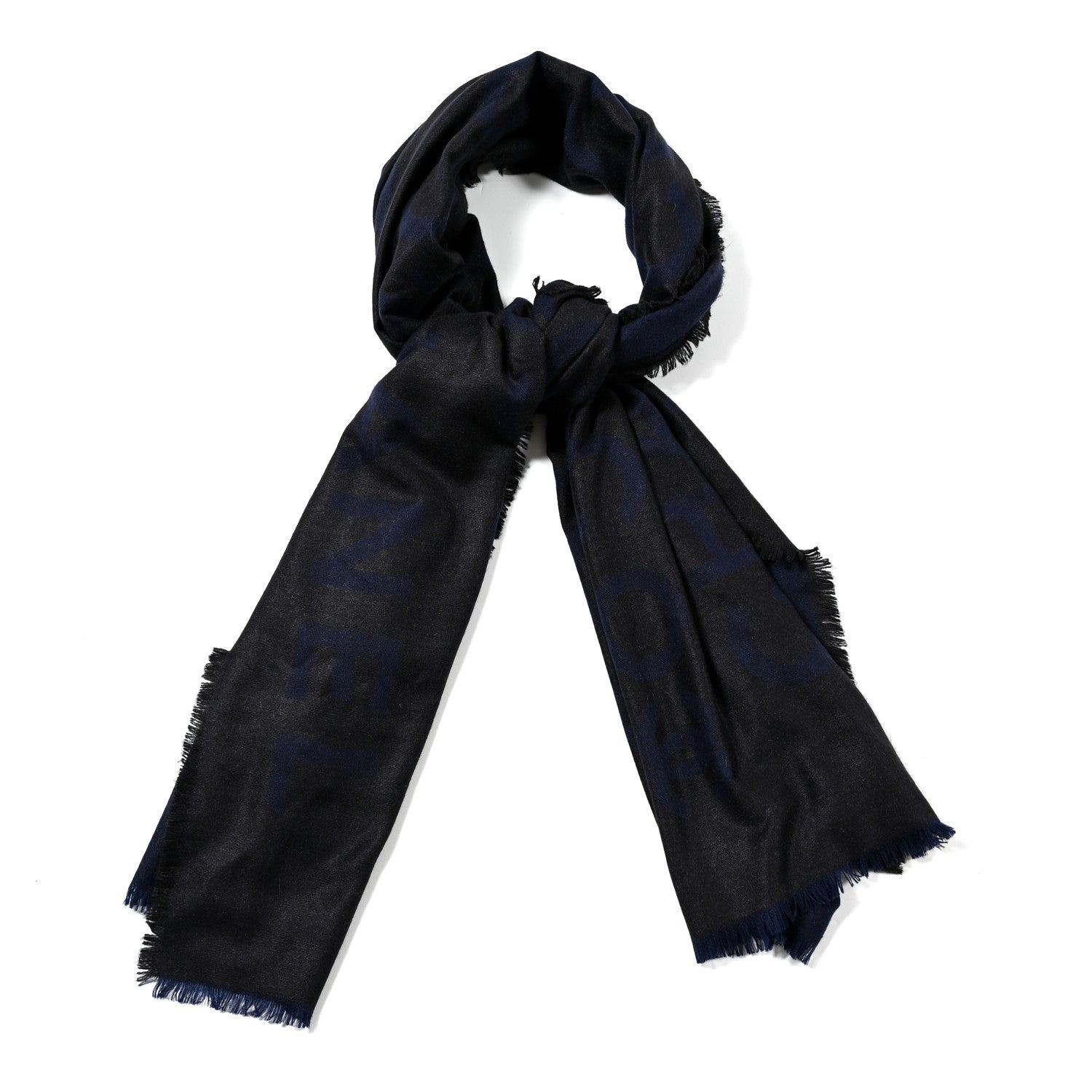 Chanel Cashmere Silk CC Fringe Scarf Navy Black 1 of 3