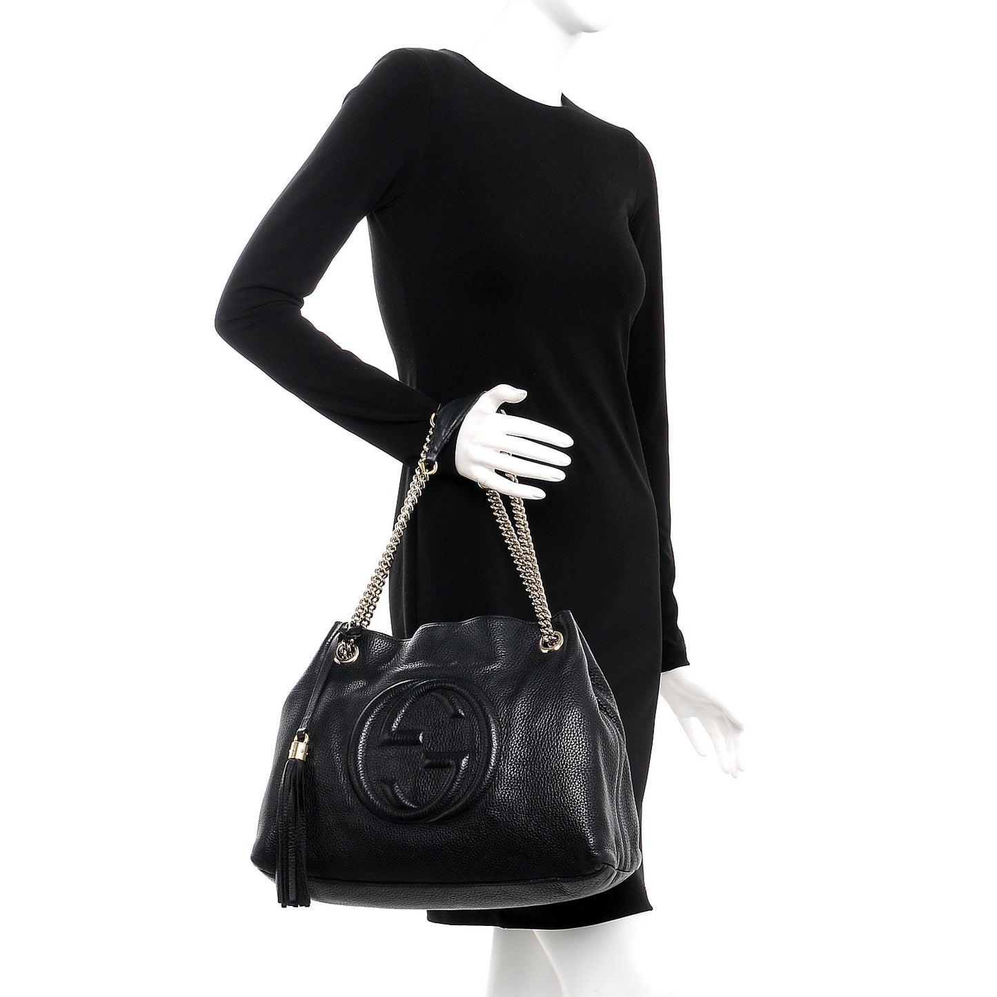 Pebbled Calfskin Medium Soho Chain Shoulder Bag Black