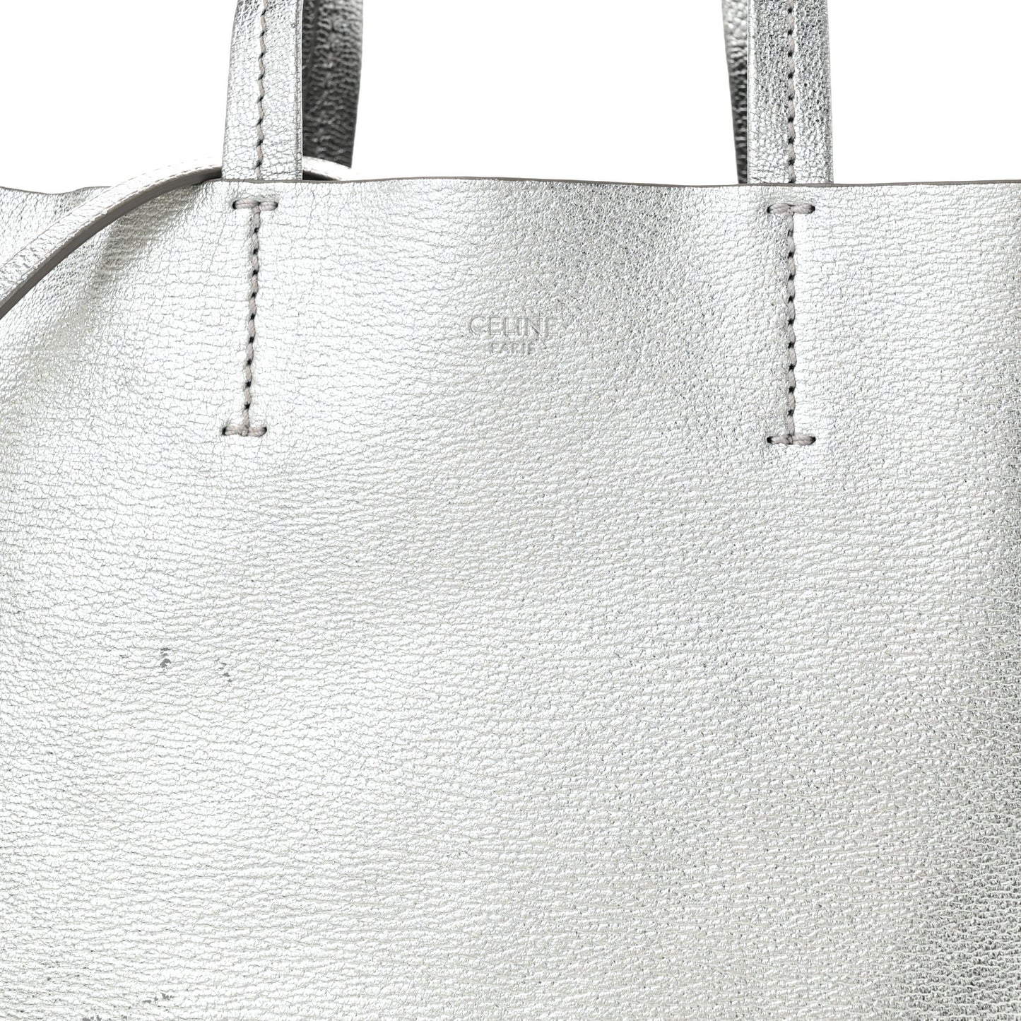 Metallic Grained Calfskin Small Vertical Cabas Silver
