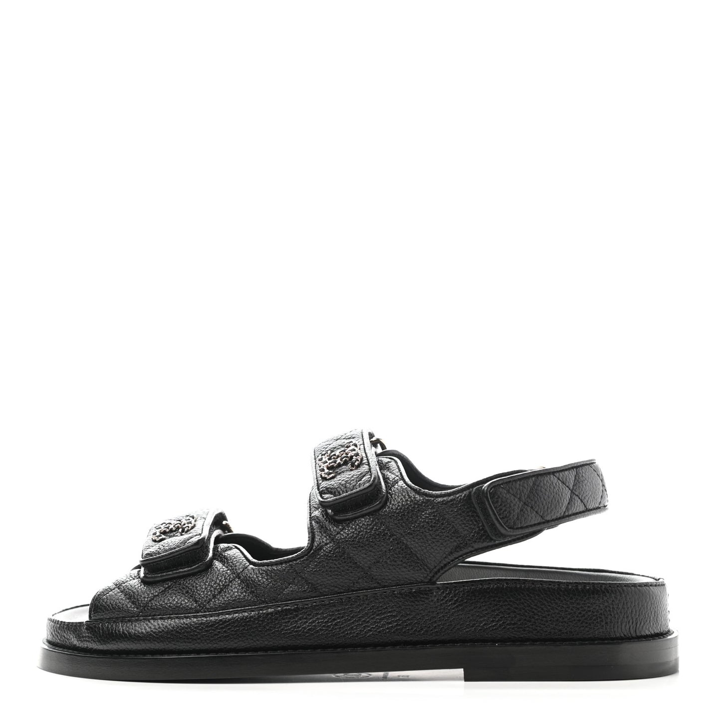 Grained Calfskin Velcro Dad Sandals 36 Black