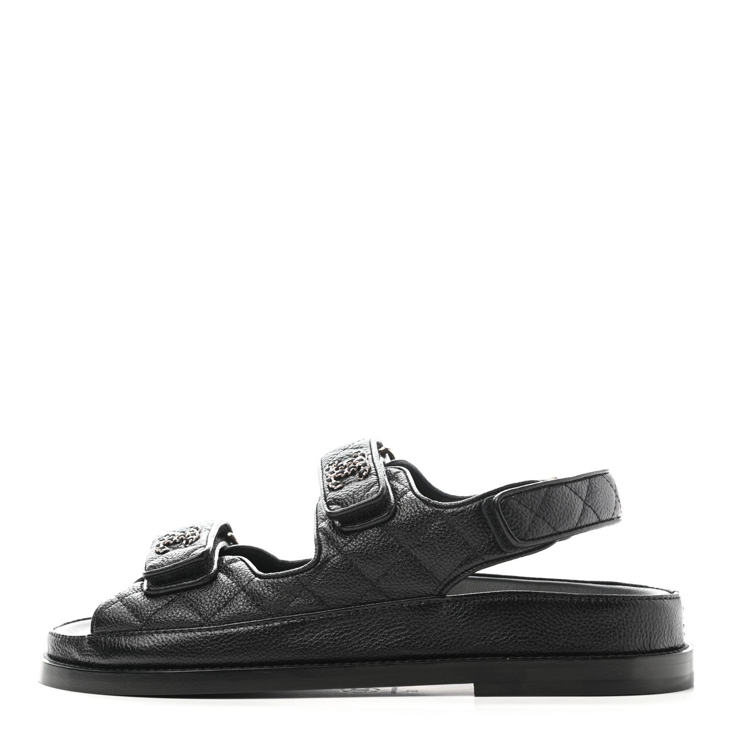 Chanel Grained Calfskin Velcro Dad Sandals 36 Black 1 of 9