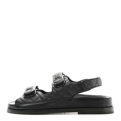 Chanel Grained Calfskin Velcro Dad Sandals 36 Black 1 of 9