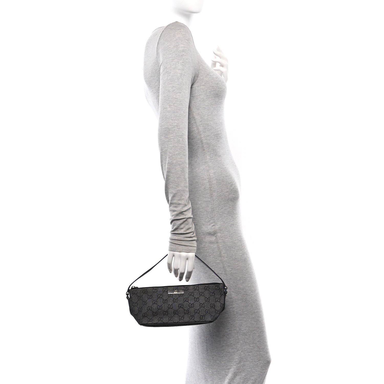Gucci Denim Monogram Boat Pochette Black 2 of 10