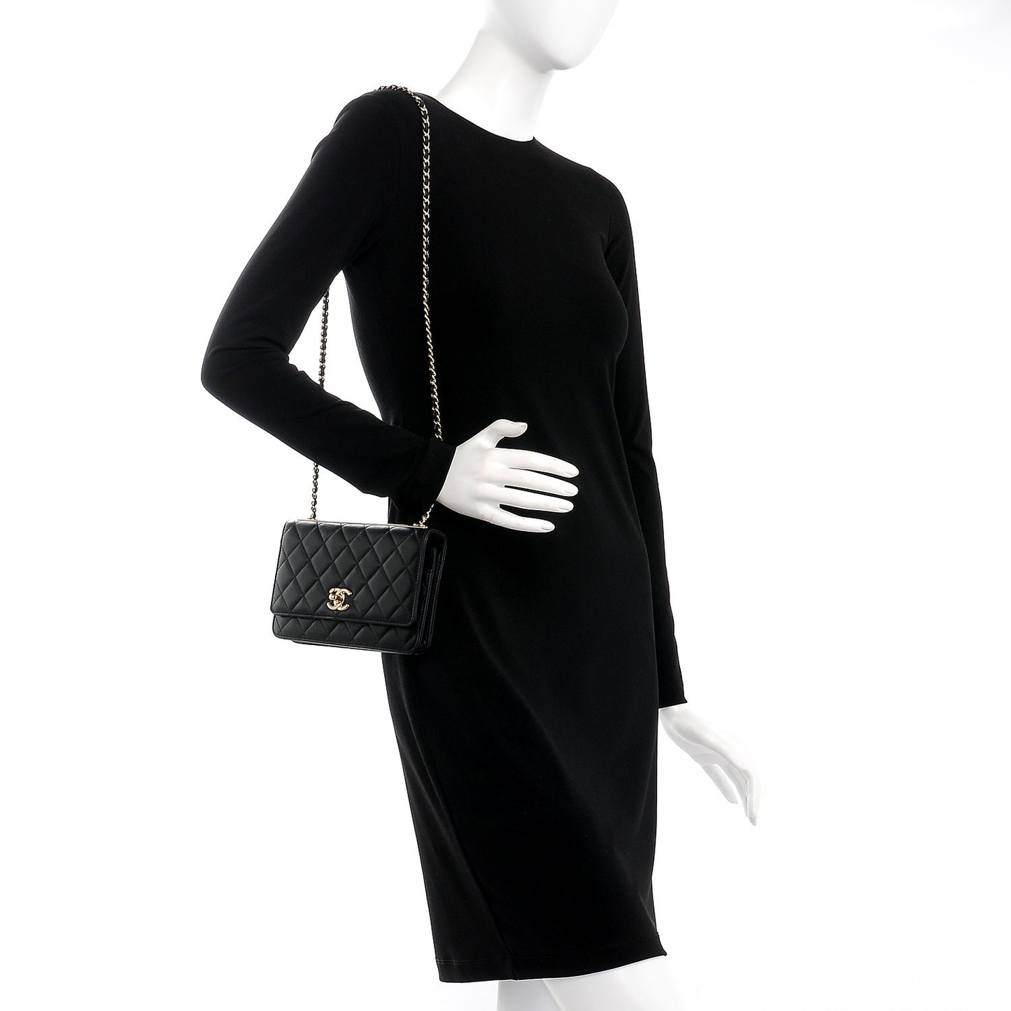 Lambskin Quilted Trendy CC Wallet On Chain WOC Black