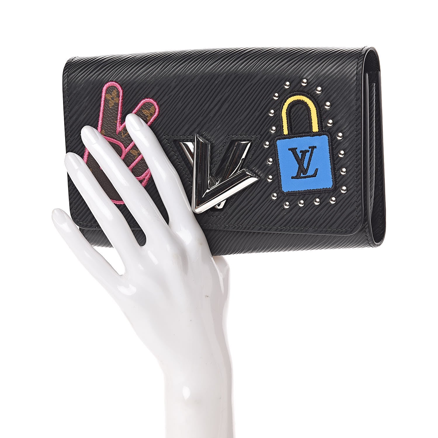 Louis Vuitton Epi LV Stories Twist Chain Wallet Black 2 of 9