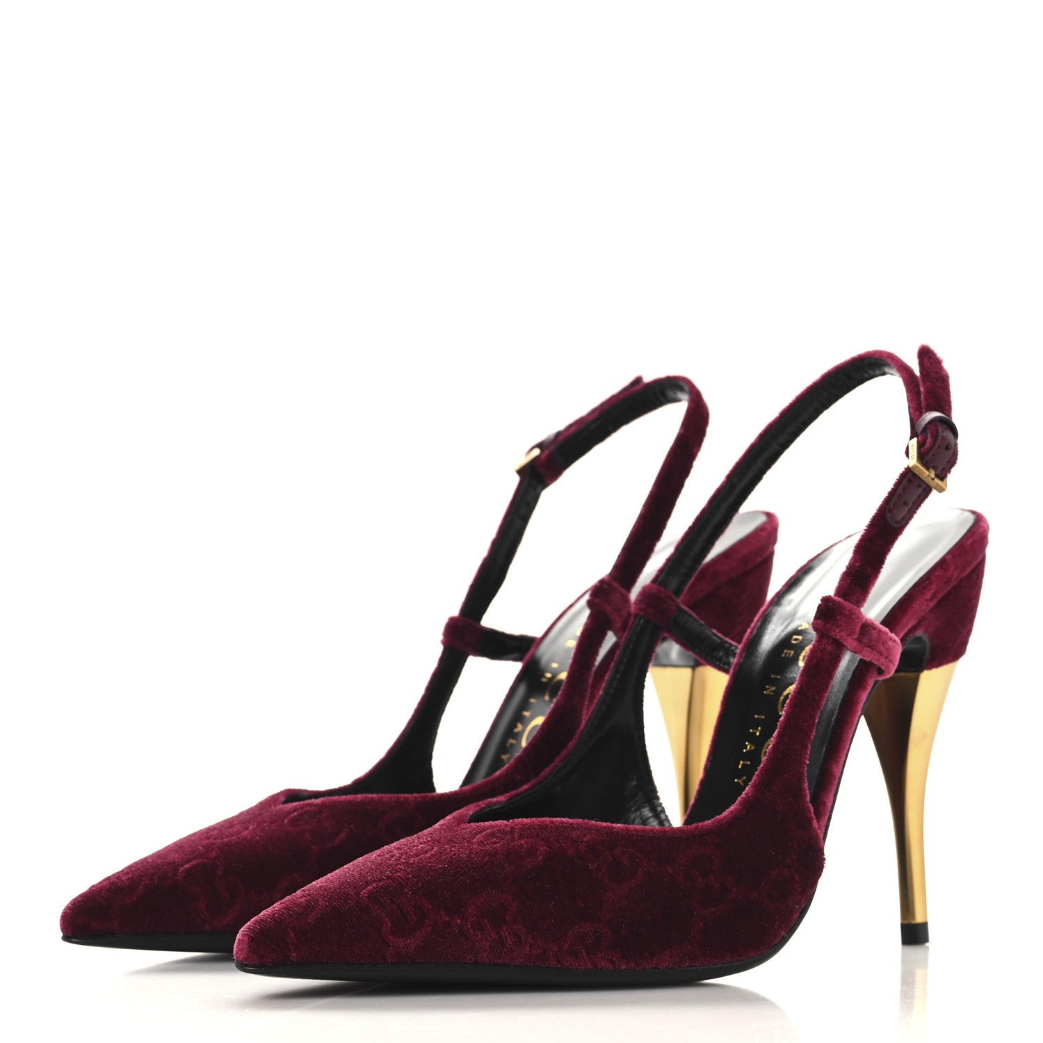 Gucci Velvet GG Monogram Slingback 115mm Pumps 36 Red Grape 4 of 10