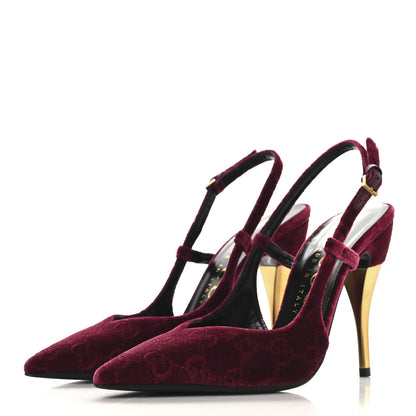 Gucci Velvet GG Monogram Slingback 115mm Pumps 36 Red Grape 4 of 10