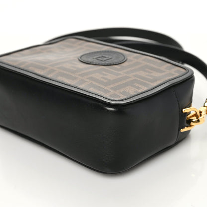 Fendi Glazed Fabric Vitello Century FF 1974 Stamp Patch Mini Camera Case Mogano Panna Black 6 of 9