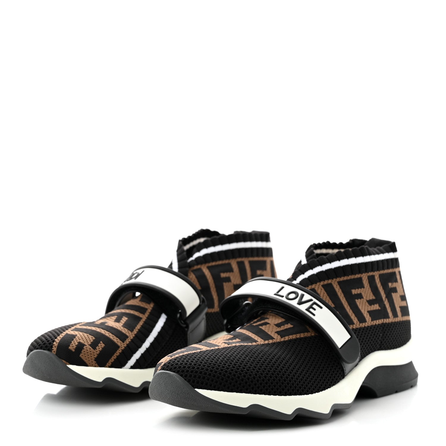 Fendi Stretch Yarn FF Stiff Band Rockoko Sneakers 39 Black White Tobacco 3 of 9