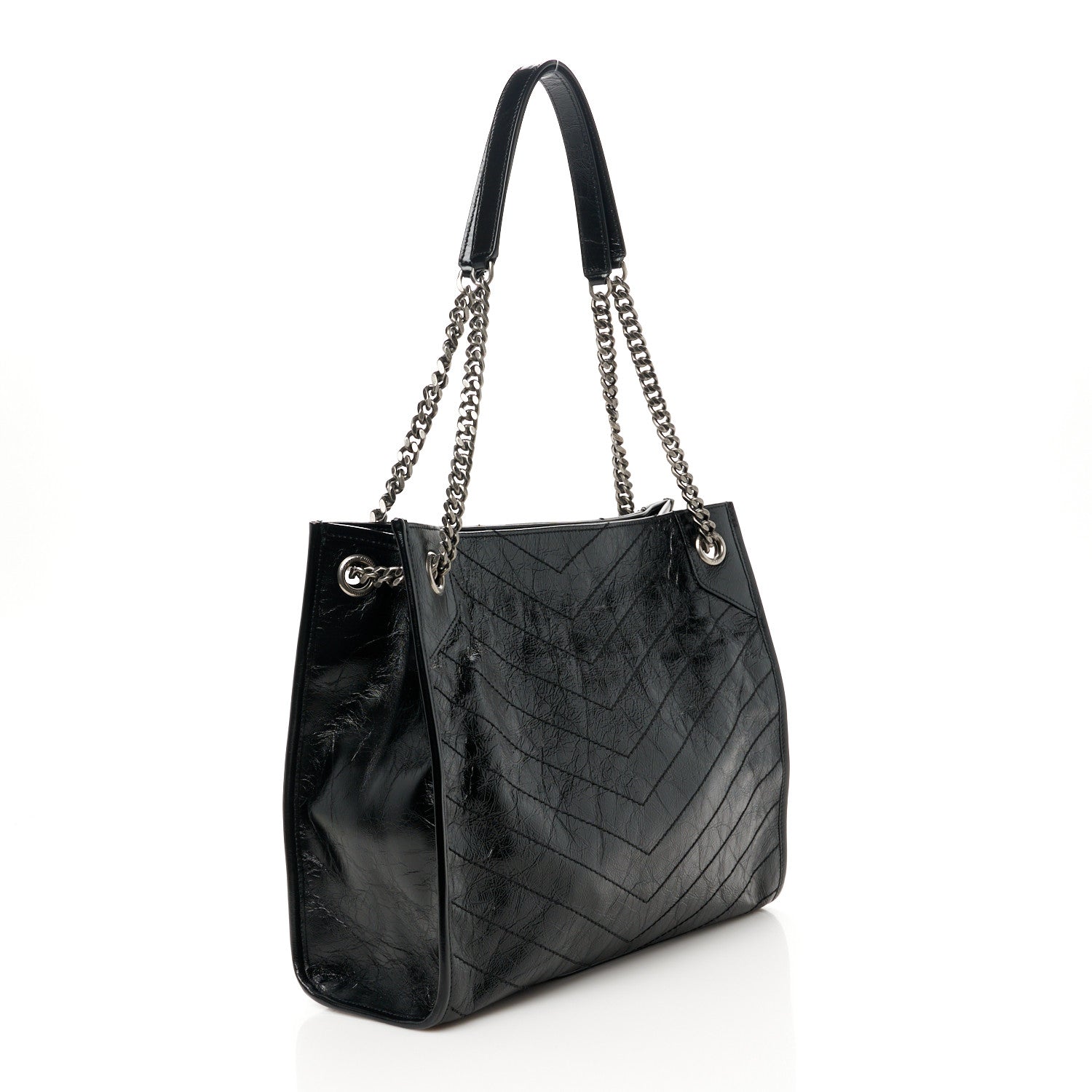 Saint Laurent Crinkled Calfskin Matelasse Monogram Medium Niki Shopper Tote Black 3 of 11