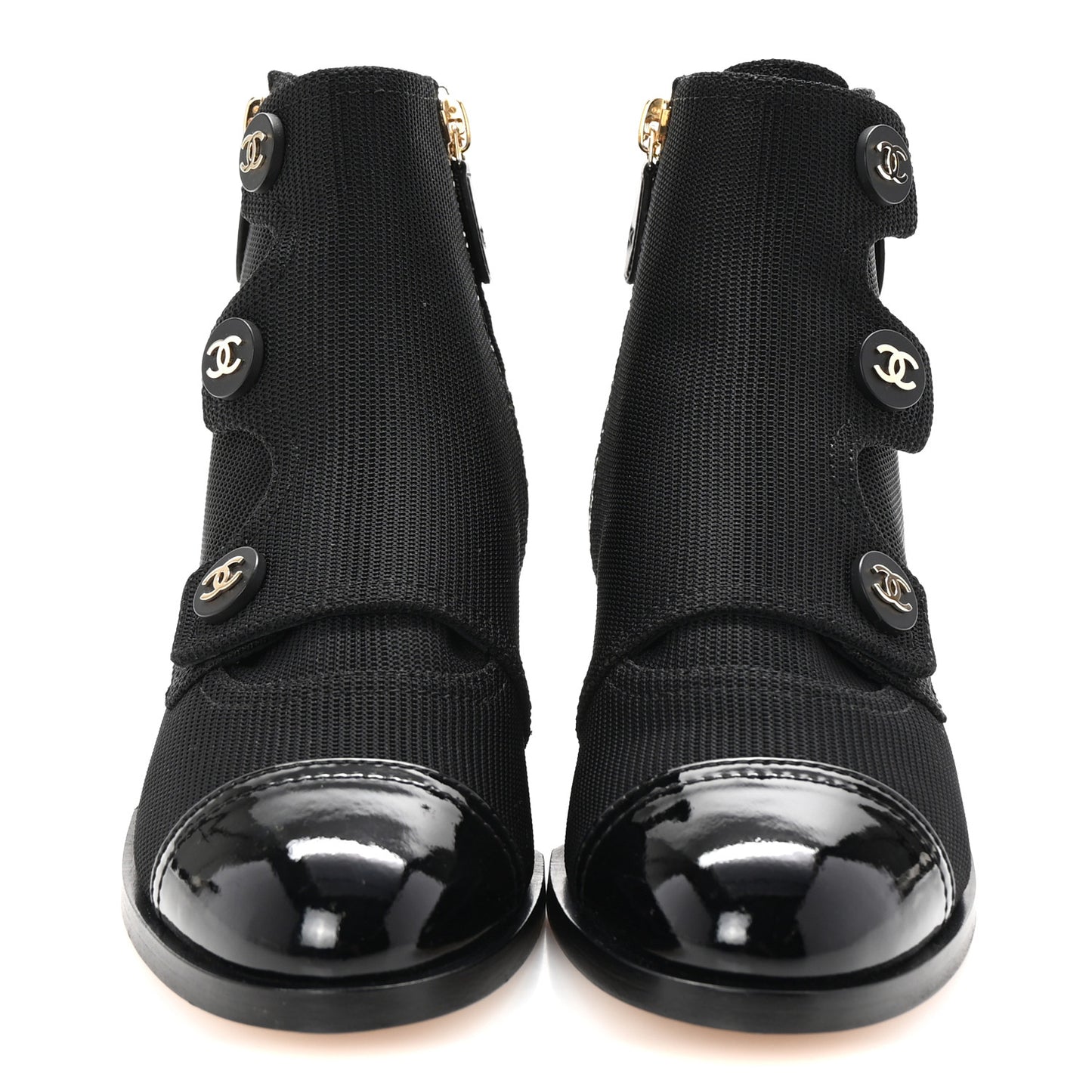 Knit Patent Calfskin Cap Toe Short Boots 38 Black