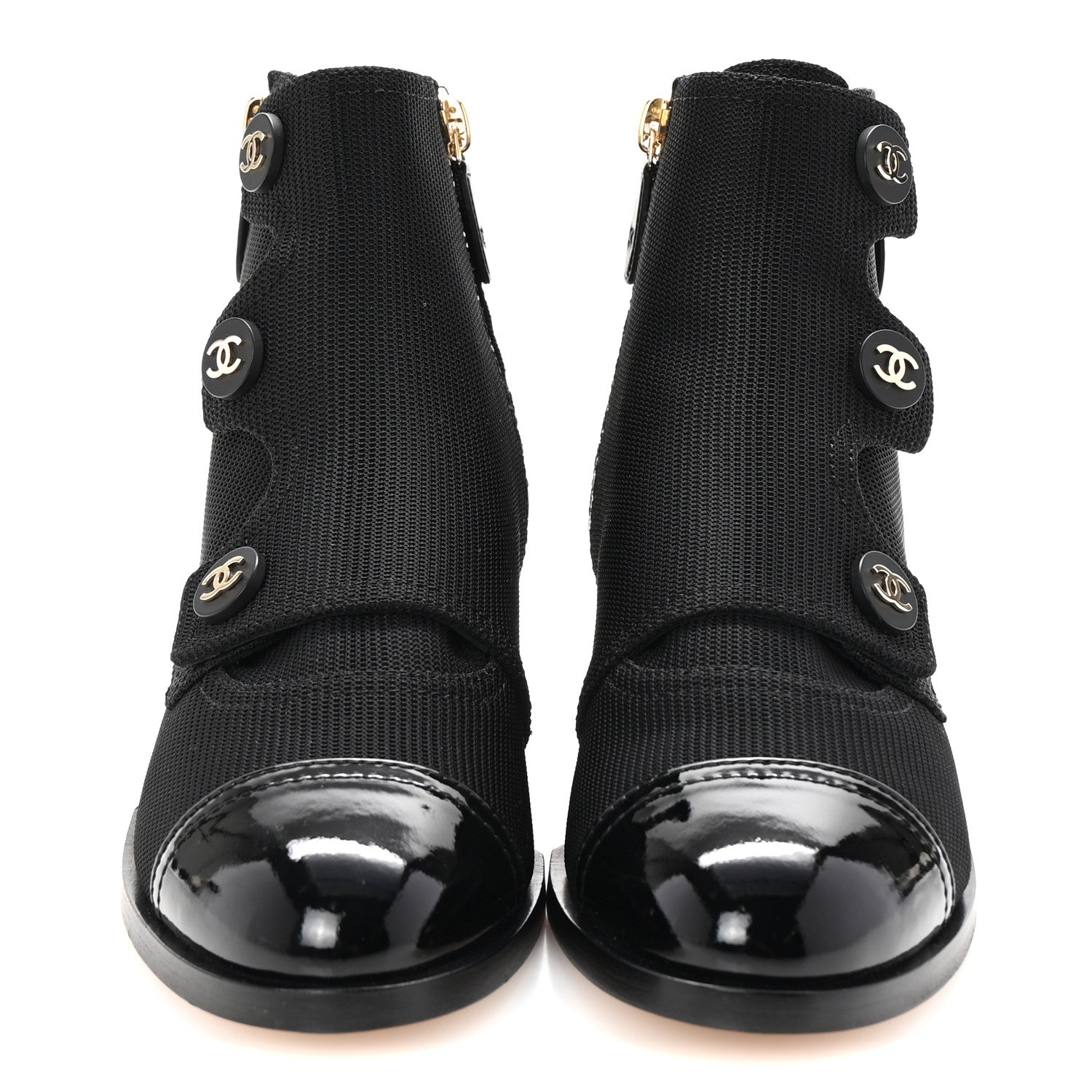 Chanel Knit Patent Calfskin Cap Toe Short Boots 38 Black 3 of 9