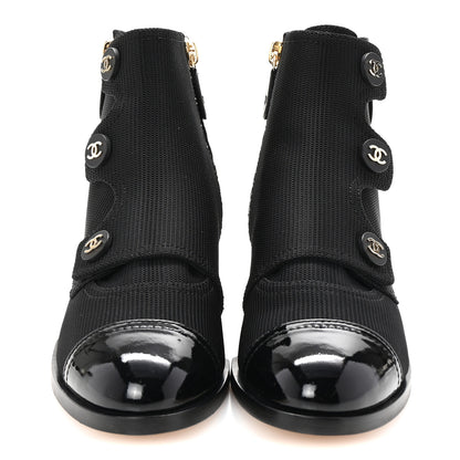 Chanel Knit Patent Calfskin Cap Toe Short Boots 38 Black 3 of 9