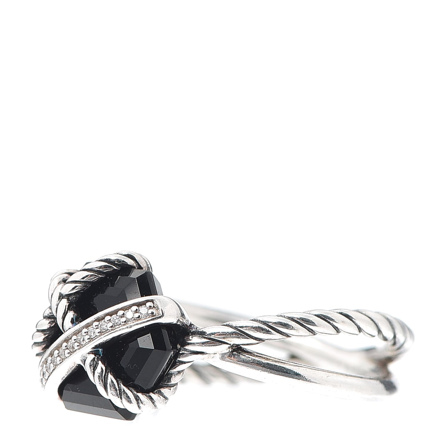 David Yurman Sterling Silver Diamond Black Onyx 10mm Cable Wrap Ring 57 8 3 of 6