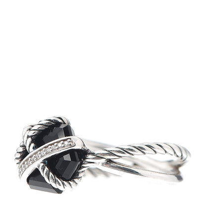 David Yurman Sterling Silver Diamond Black Onyx 10mm Cable Wrap Ring 57 8 3 of 6
