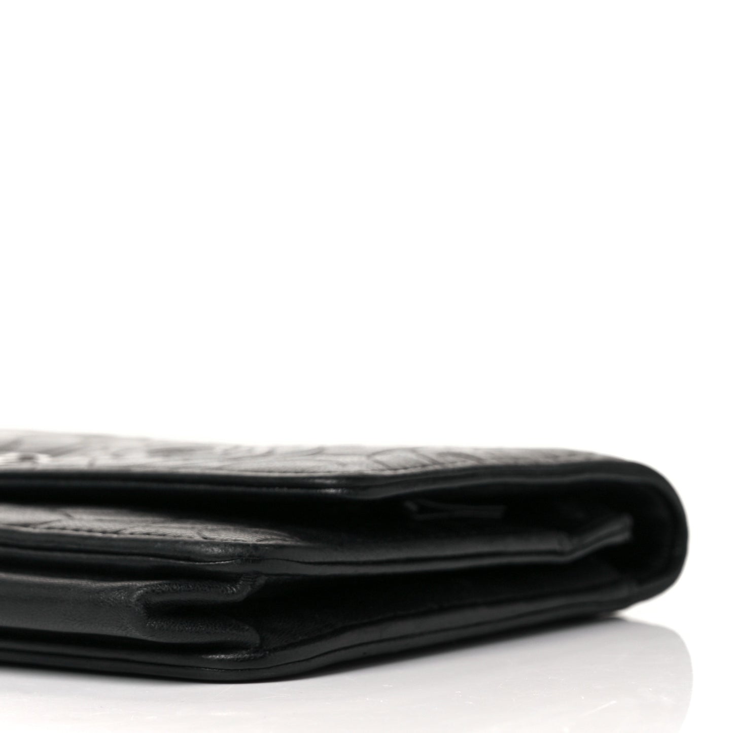 Lambskin Camellia Embossed Wallet On Chain WOC Black