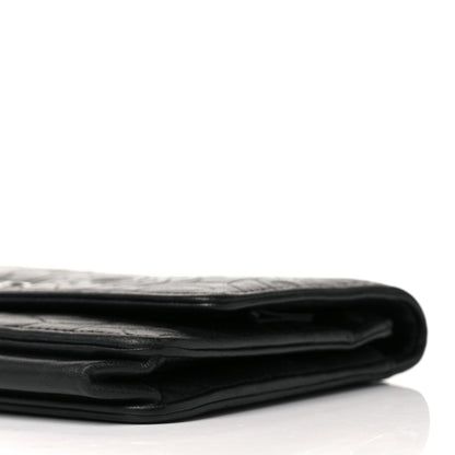Chanel Lambskin Camellia Embossed Wallet On Chain WOC Black 10 of 11
