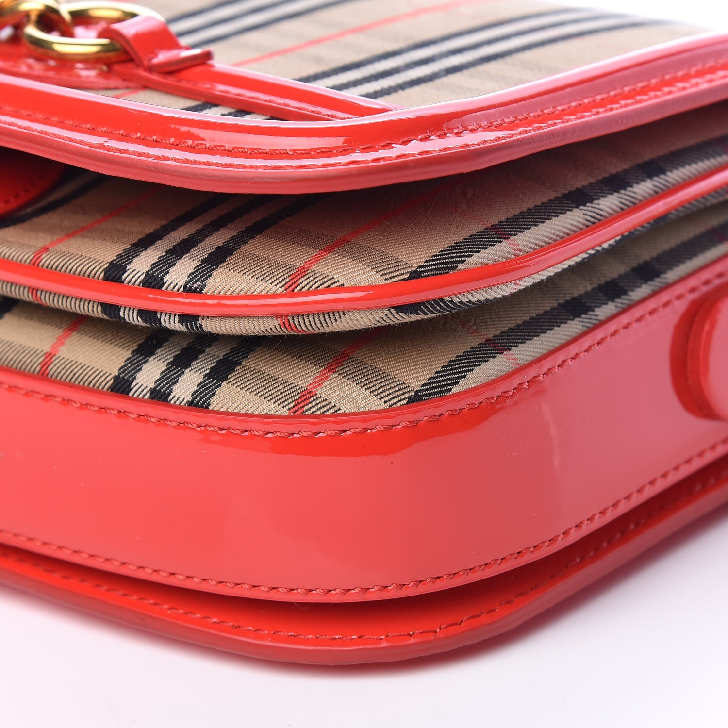 Burberry Patent 1983 Knight Check Link Shoulder Bag Bright Red 7 of 15