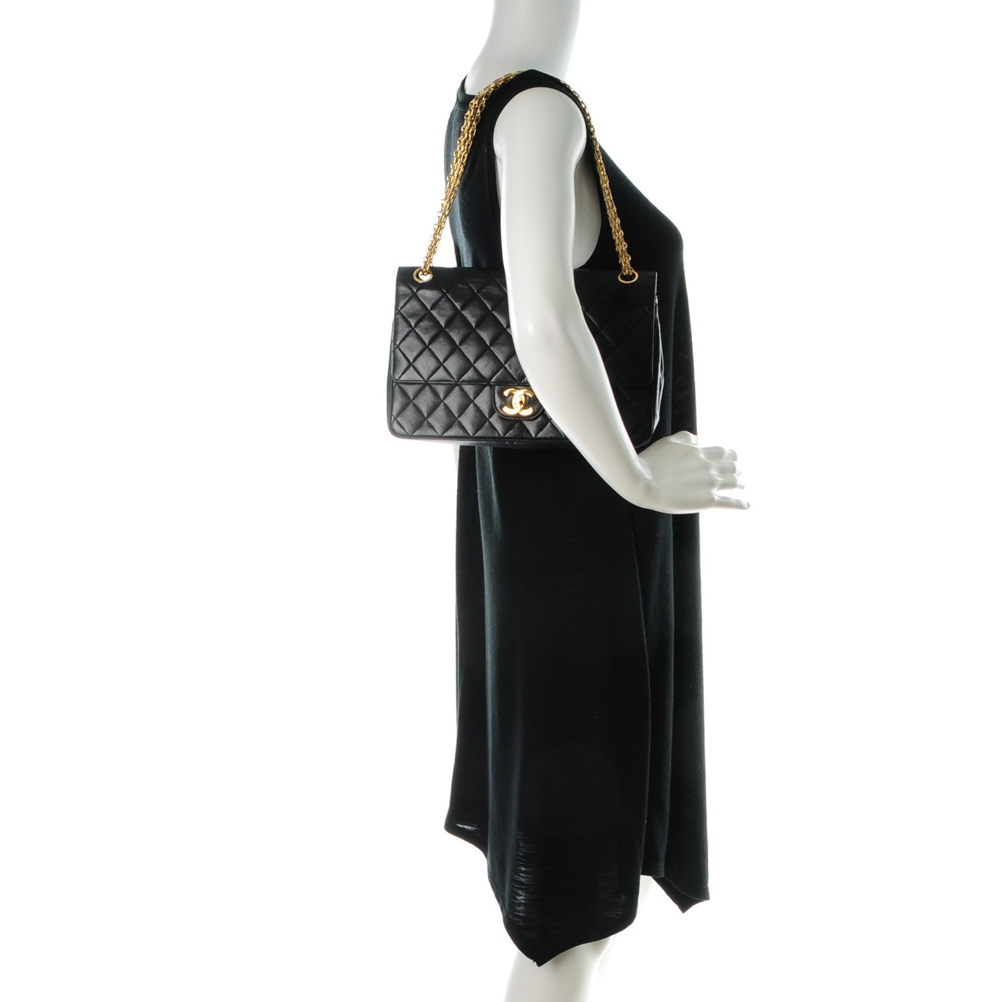 Lambskin Medium Mademoiselle Chain Double Flap Black