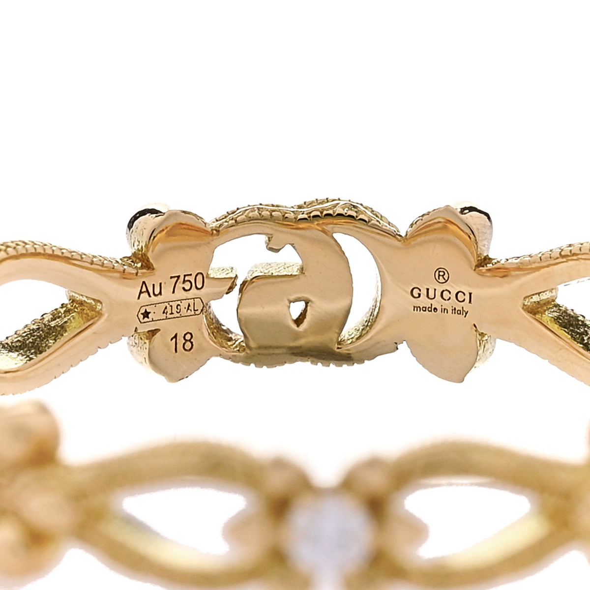 Gucci 18K Yellow Gold Diamond Flora Band Ring 58 8.25 4 of 5