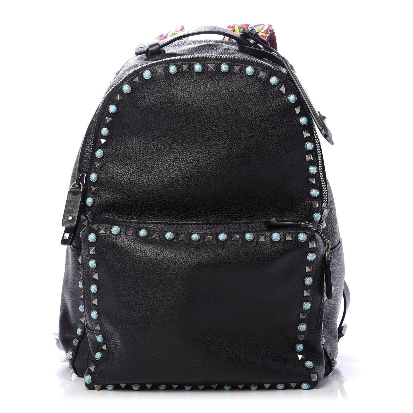 Pebbled Calfskin Medium Rockstud Rolling Backpack Black