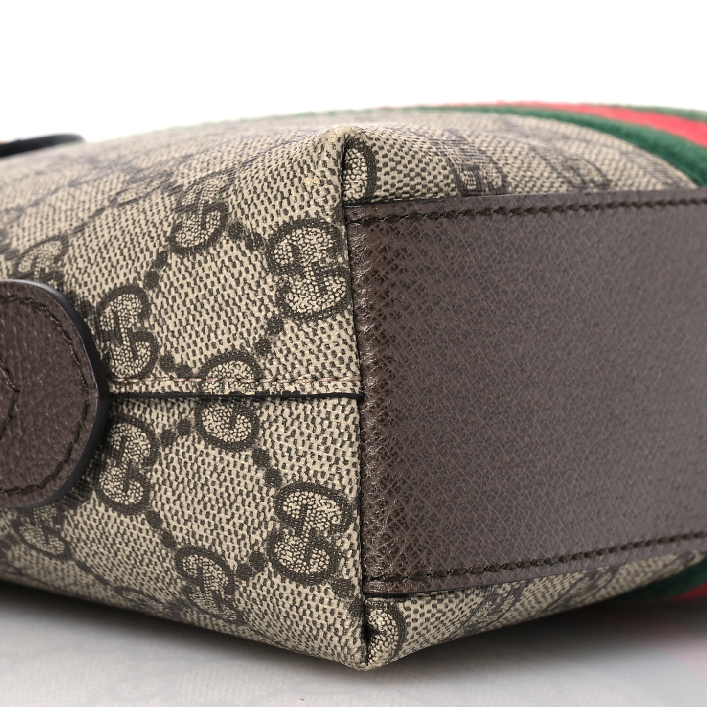 GG Supreme Monogram Textured Dollar Calfskin Web Small Ophidia Dome Shoulder Bag Beige Ebony New Acero