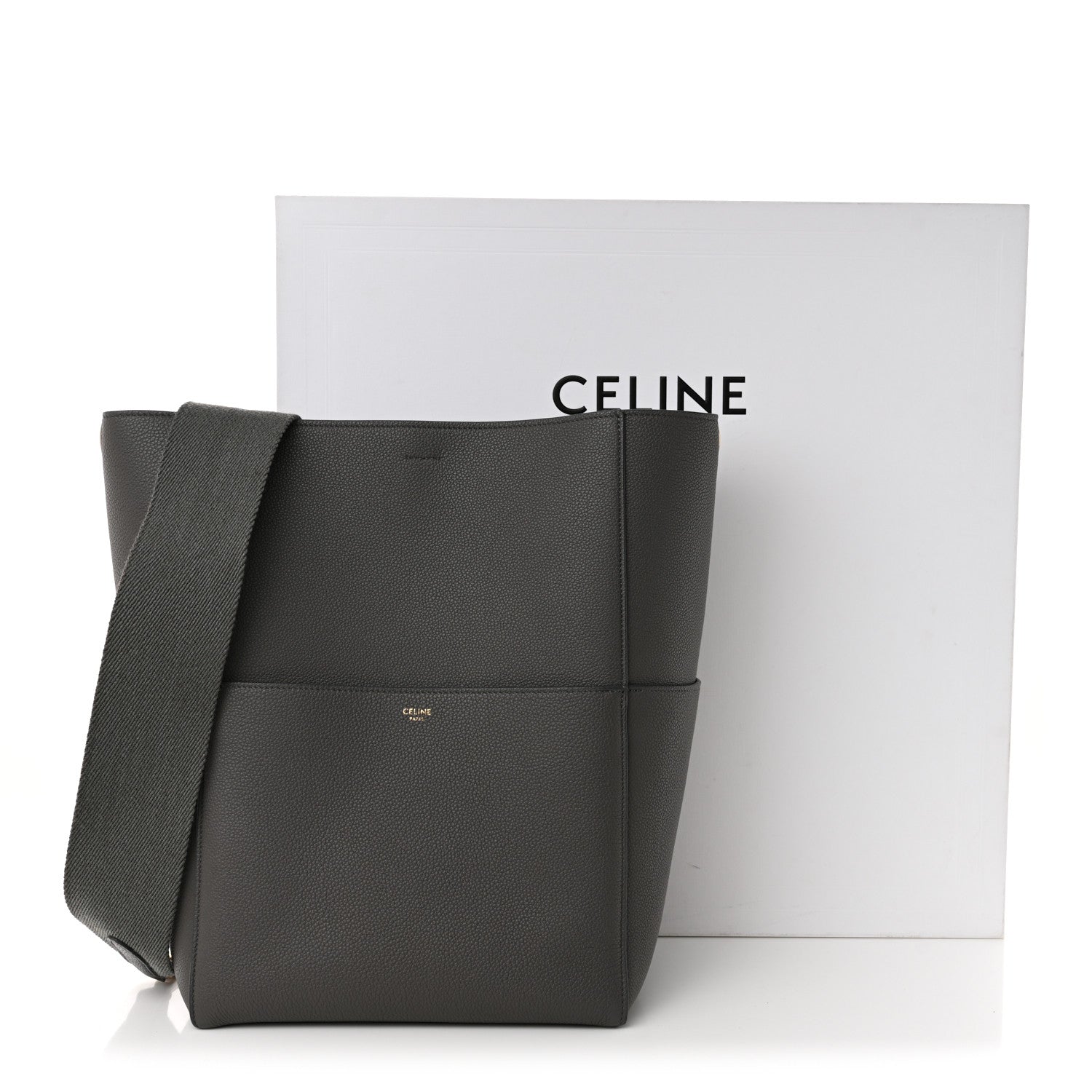 Celine Soft Grained Calfskin Sangle Bucket Bag Grey 10 of 10