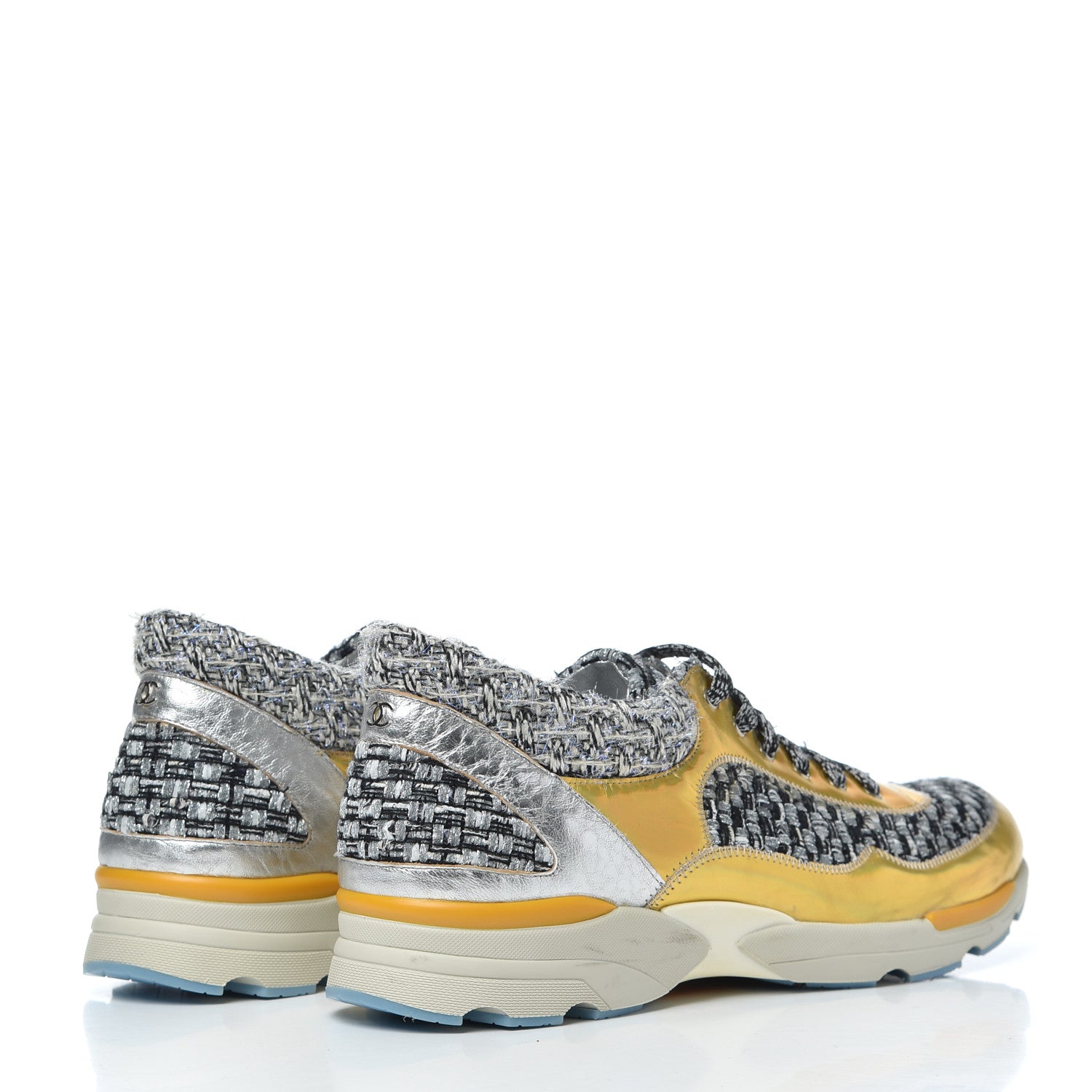 Chanel Tweed Lambskin Tennis Sneakers 42 Black White Argent 4 of 14