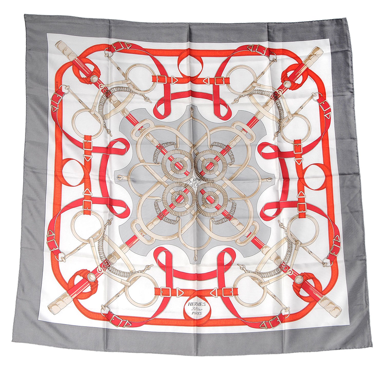 Hermes Silk Eperon D'Or Scarf 90 Grey 2 of 3