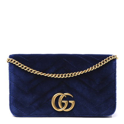 Gucci Velvet Matelasse GG Marmont Mini Bag Cobalt Blue 1 of 9