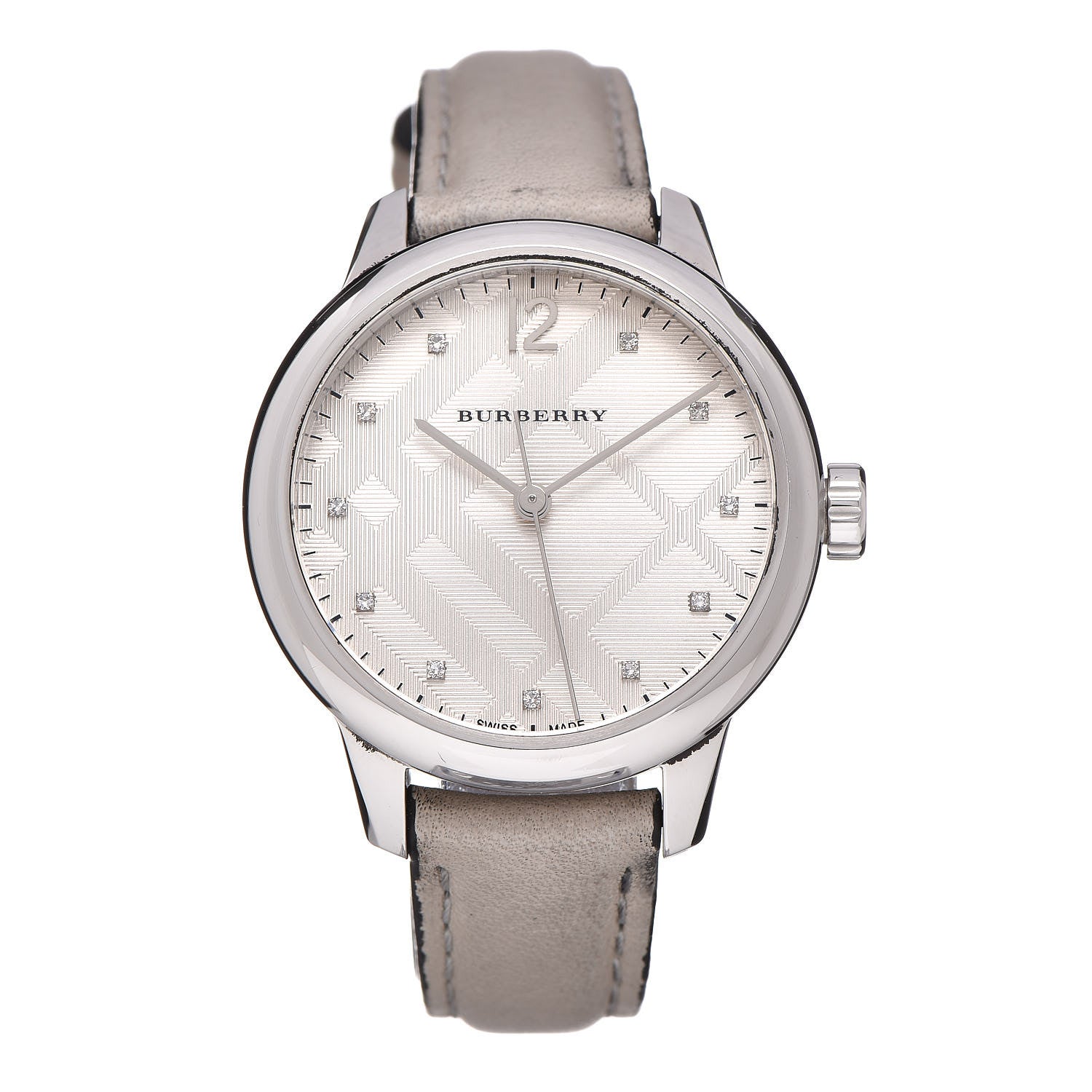 Burberry Stainless Steel Calfskin Diamond 32mm Classic Round Quartz Watch Taupe BU10105 1 of 8