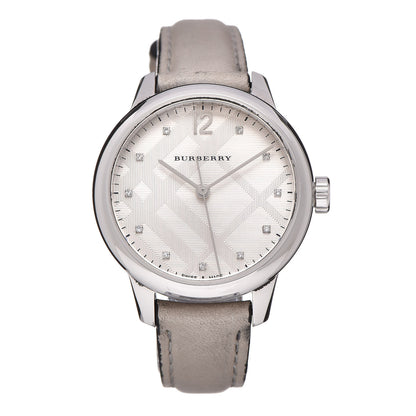 Burberry Stainless Steel Calfskin Diamond 32mm Classic Round Quartz Watch Taupe BU10105 1 of 8