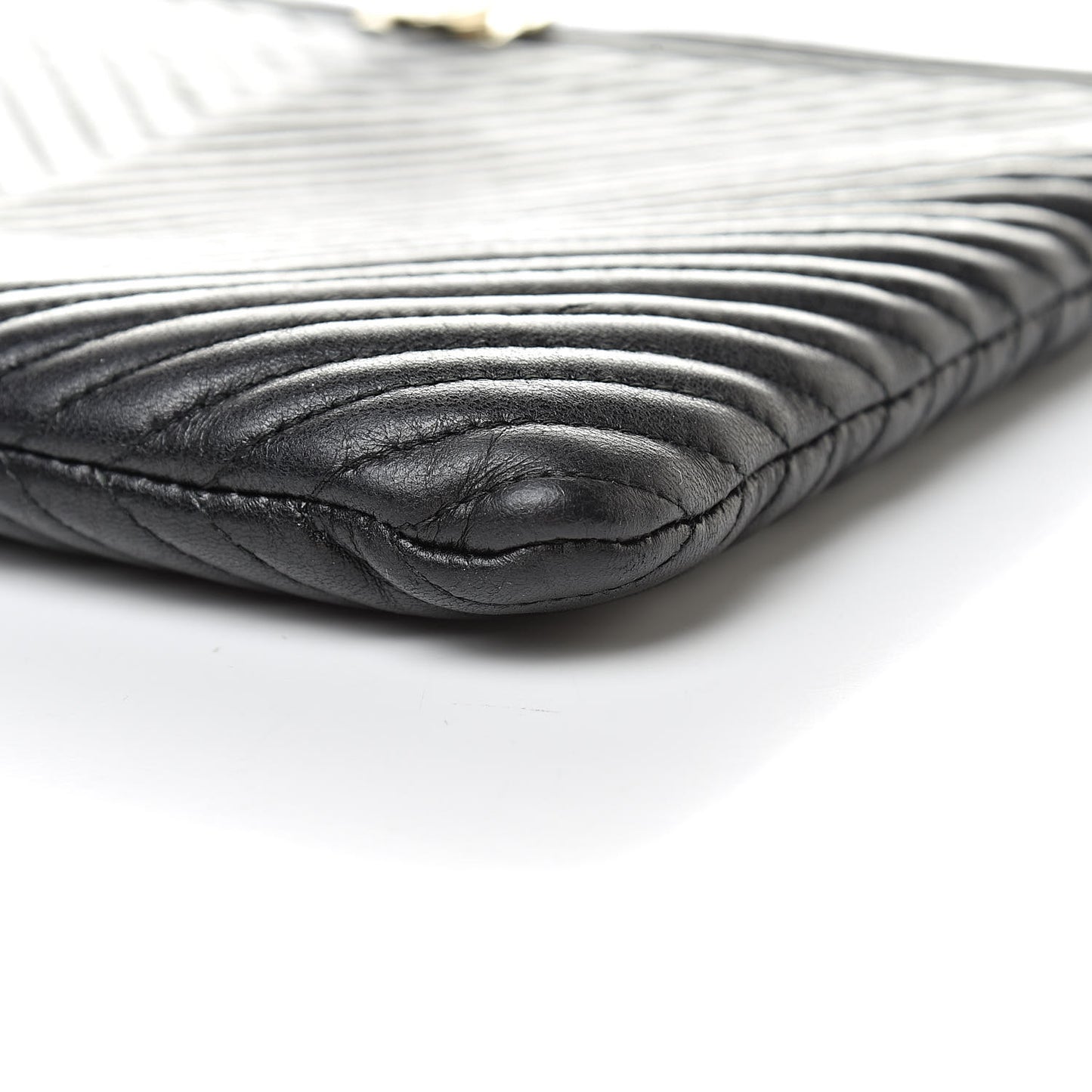 Calfskin Chevron Medium Boy Cosmetic Case Black