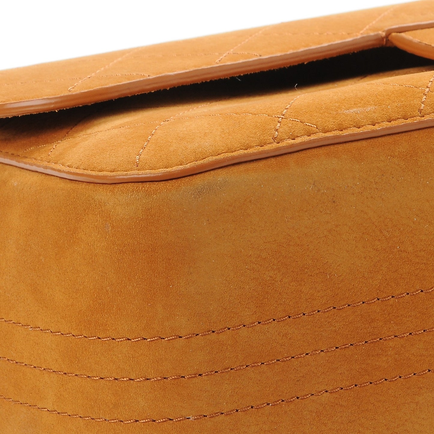 Suede Stitched Jumbo Double Flap Camel