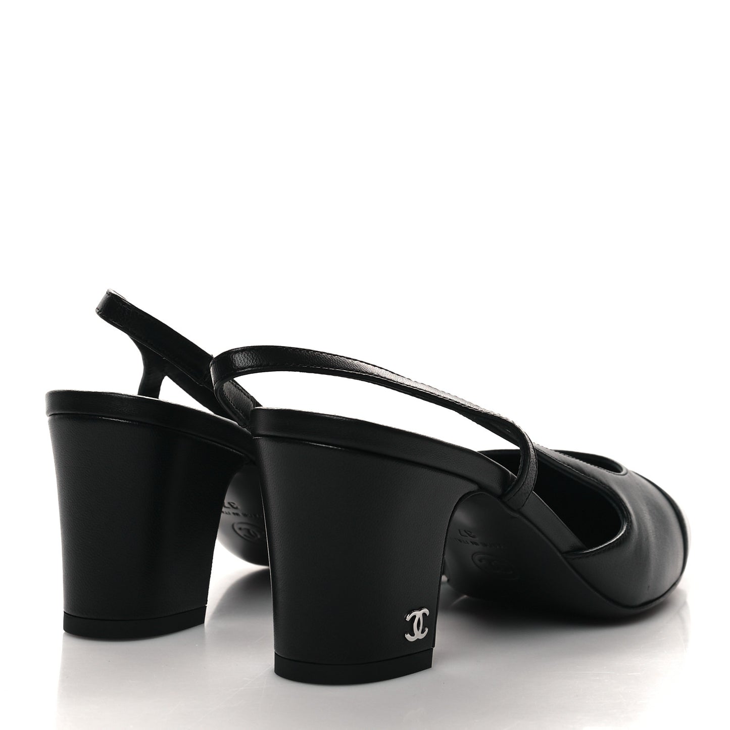 Lambskin Cap Toe CC Slingback Sandals 37 Black Dark Grey