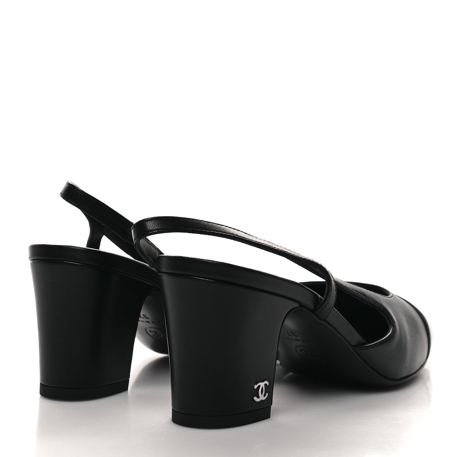 Chanel Lambskin Cap Toe CC Slingback Sandals 37 Black Dark Grey 4 of 9