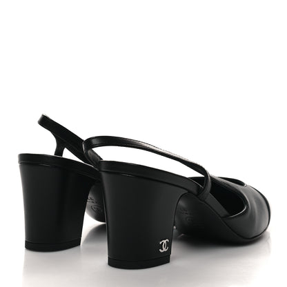 Chanel Lambskin Cap Toe CC Slingback Sandals 37 Black Dark Grey 4 of 9