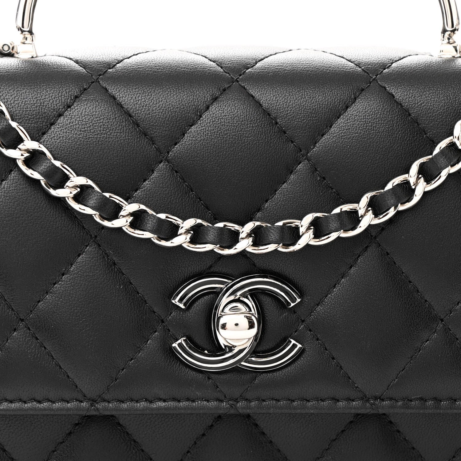 Chanel Lambskin Quilted Metal Top Handle Crossbody Flap Black 12 of 14