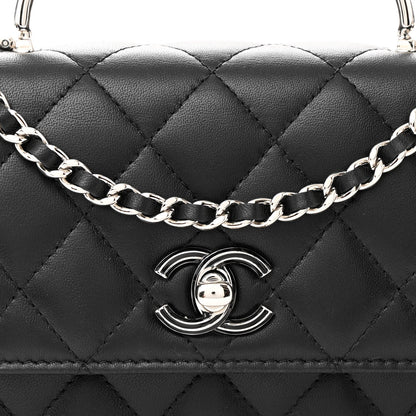 Chanel Lambskin Quilted Metal Top Handle Crossbody Flap Black 12 of 14