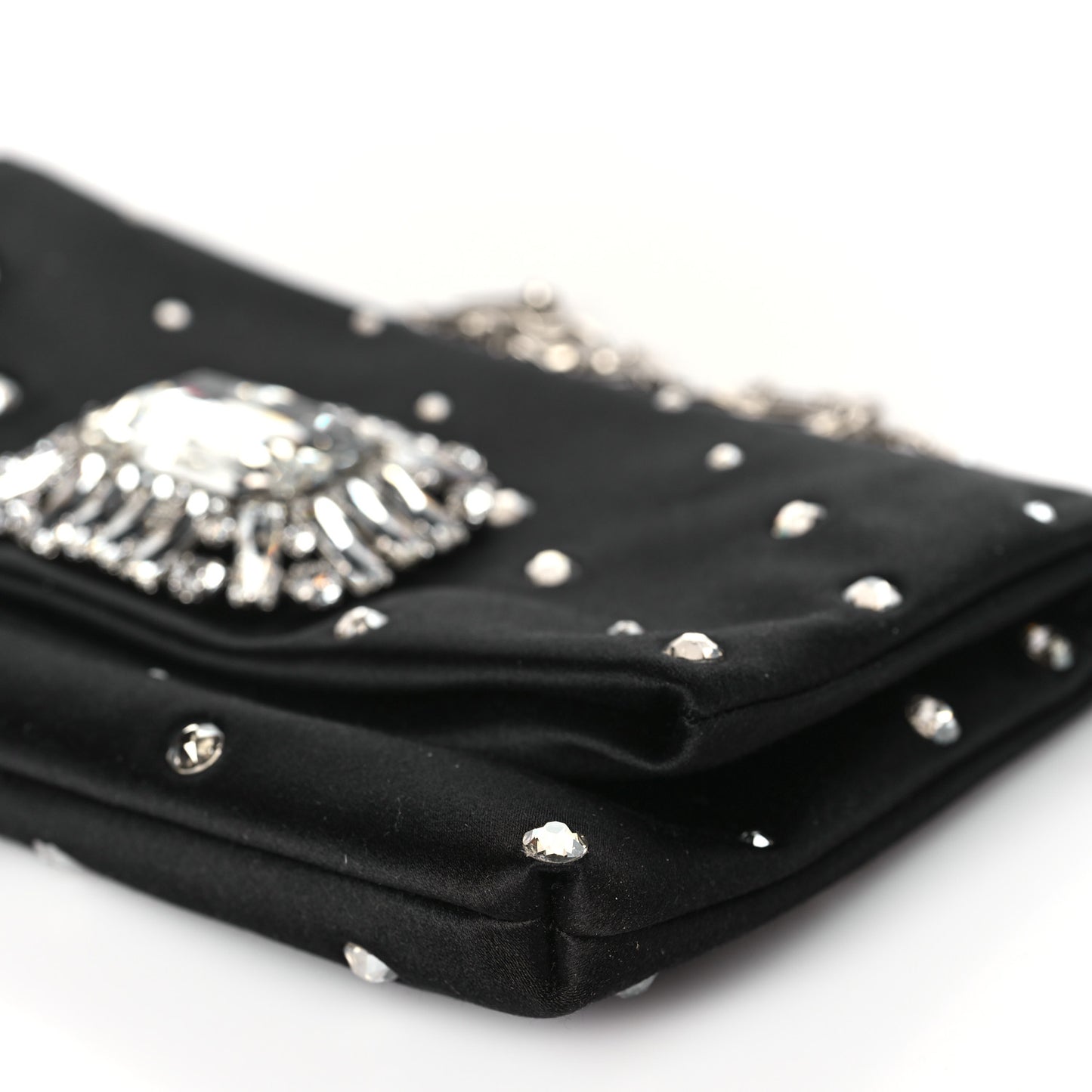 Satin Crystal Embellished Titania Clutch Black