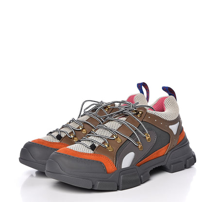 Gucci X SEGA Mesh Canvas Calfskin Mens Flashtrek Sneakers 11 White Box Pink Ardesia Loess 3 of 8